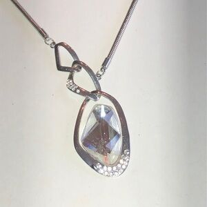 Silver Tone Chunky Boho Crystal Pendant Necklace